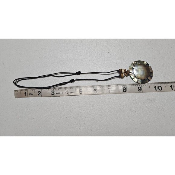 Handmade Abalone Shell Pendant Necklace Wood Beads Cord Boho Beach Core Jewelry - Picture 4 of 5